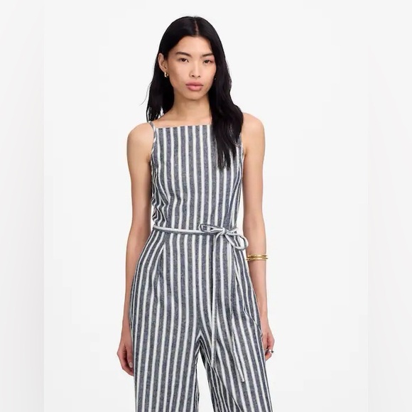 Madewell Pleated Wide-Leg Jumpsuit in
Pinstripe Linen Size 12 - Picture 2 of 6